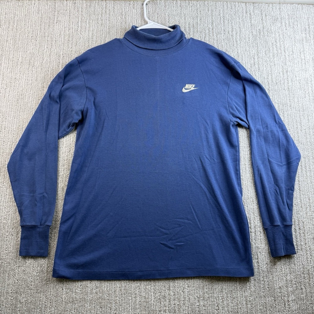 VTG 70s 80s Nike Turtleneck Shirt Size XL Base Layer Made In USA Navy Blue